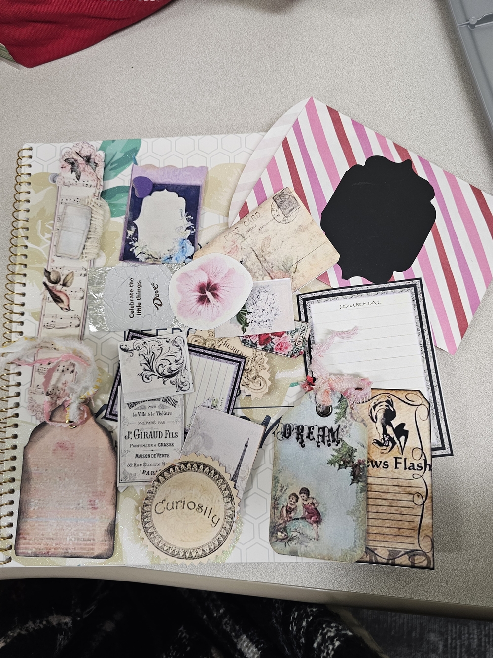 Decorative Vintage Ephemera Tag and Journal Set - Pink Accents Handmade